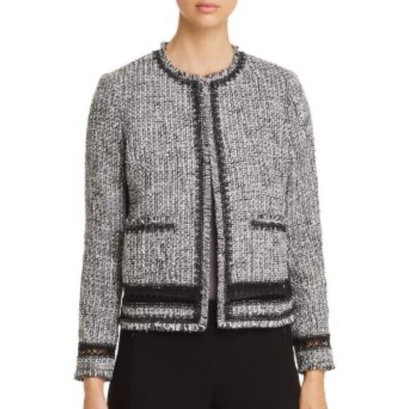 Elie Tahari Liri Black Tweed Cropped Jacket Office to Evening Size Medium - Picture 1 of 8